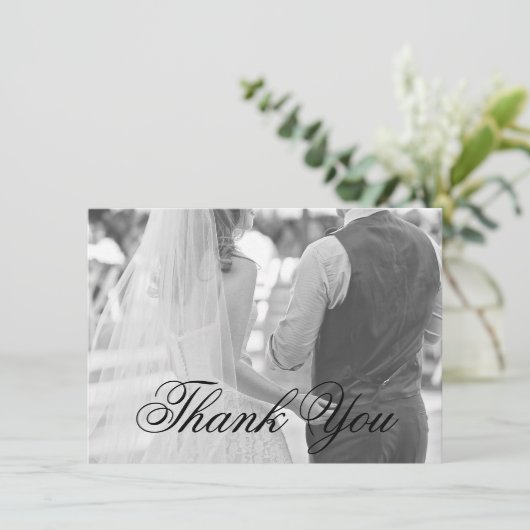 Elegantes Calligrafy Foto Formal Wedding Dankeskarte (Stehend Vorderseite)