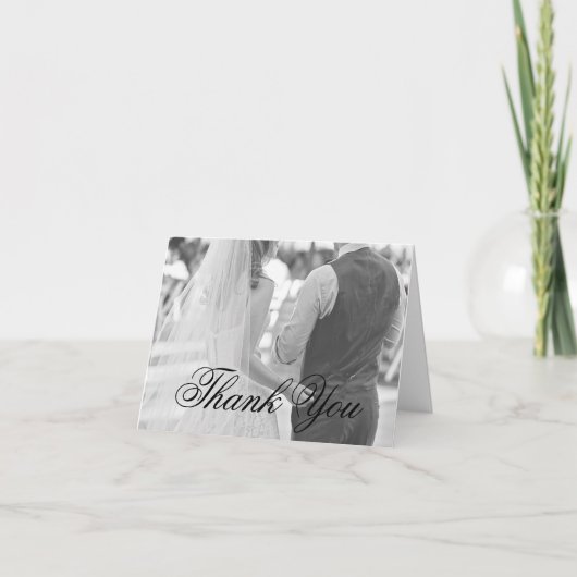 Elegantes Calligrafy Foto Formal Wedding Dankeskarte (Vorderseite)