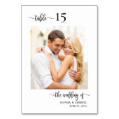 Elegantes Calligrafy Foto Hochzeit doppelseitig Tischnummer (Vorderseite)