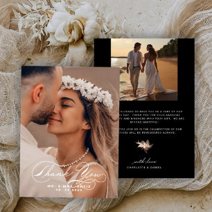Elegantes Calligrafy Foto Hochzeit Schwarz-Weiß Dankeskarte