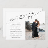 Elegantes Calligrafy Foto Hochzeit Speichern Sie d Einladung (Vorne/Hinten)