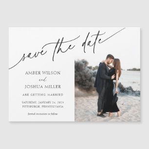 Elegantes Calligrafy Foto Hochzeit Speichern Sie d Magnetkarte