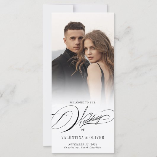 Elegantes Calligrafy Foto Hochzeitsprogramm (Vorderseite)