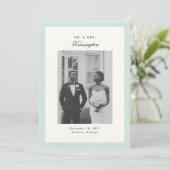 Elegantes Calligrafy Foto Mint Green Wedding Ankündigung (Stehend Vorderseite)