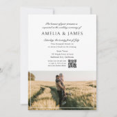 Elegantes Calligrafy Foto QR Code Hochzeit Einladung (Vorderseite)