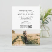 Elegantes Calligrafy Foto QR Code Hochzeit Einladung (Stehend Vorderseite)