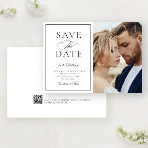 Elegantes Calligrafy Foto QR Code Hochzeit Save The Date