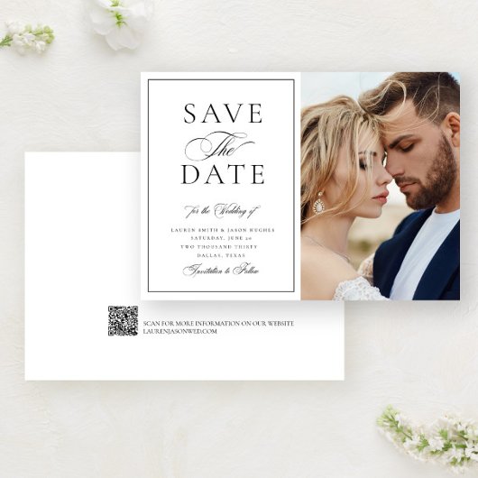 Elegantes Calligrafy Foto QR Code Hochzeit Save The Date