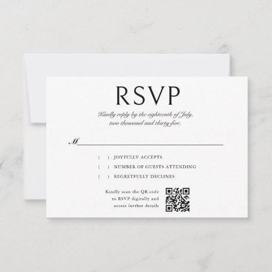 Elegantes Calligrafy Foto QR Code Wedding RSVP Karte (Vorderseite)