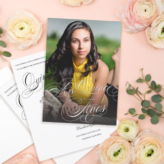 Elegantes Calligrafy Foto Quinceañera Einladung