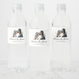 Elegantes Calligrafy Foto Sparkling Wine Wedding F Wasserflaschenetikett
