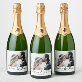 Elegantes Calligrafy Foto Sparkling Wine Wedding L Schaumweinetikett