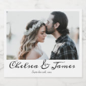 Elegantes Calligrafy Foto Sparkling Wine Wedding L Schaumweinetikett (Einzelnes Label)