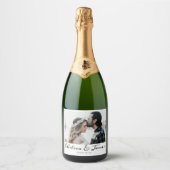 Elegantes Calligrafy Foto Sparkling Wine Wedding L Schaumweinetikett (Vorderseite)