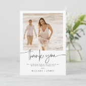 Elegantes Calligrafy Foto Wedding Danke Karte (Stehend Vorderseite)