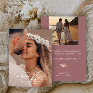 Elegantes Calligrafy Foto Wedding Mauve Dankeskarte