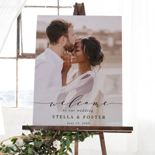Elegantes Calligrafy Foto Wedding Welcome Sign Poster