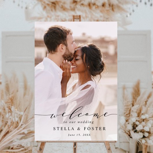 Elegantes Calligrafy Foto Wedding Welcome Sign Poster