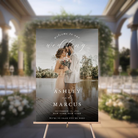 Elegantes Calligrafy Foto Wedding Willkommen Acrylschild