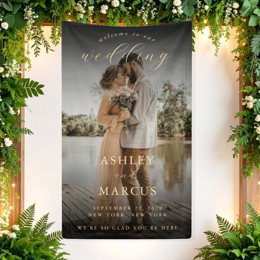 Elegantes Calligrafy Foto Wedding Willkommen Banner