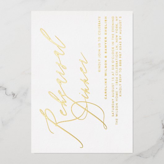 Elegantes Calligrafy Gold Foil Probe Abendessen Folieneinladung (Vorderseite)