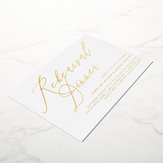 Elegantes Calligrafy Gold Foil Probe Abendessen Folieneinladung (Gedreht)