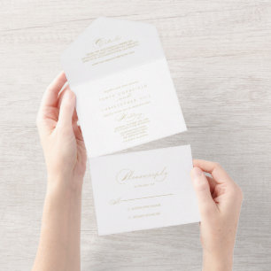 Elegantes Calligrafy Gold Hochzeit in einem Invikt All In One Einladung