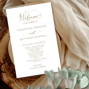 Elegantes Calligrafy Gold und White Wedding Progra