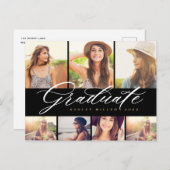 Elegantes Calligrafy Graduate Foto Collage Party Einladungspostkarte (Vorne/Hinten)