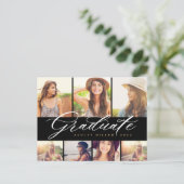 Elegantes Calligrafy Graduate Foto Collage Party Einladungspostkarte (Stehend Vorderseite)