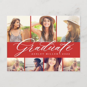 Elegantes Calligrafy Graduate Foto Collage Party Einladungspostkarte