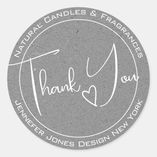 Elegantes Calligrafy Gray Paper Danke Labels Runder Aufkleber (Vorderseite)