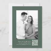 Elegantes Calligrafy Green Foto QR Code Hochzeit Save The Date (Rückseite)