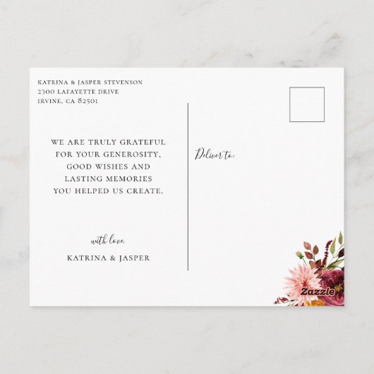 Elegantes Calligrafy Hochzeit im Herbst Foto Viele Postkarte (Rückseite)