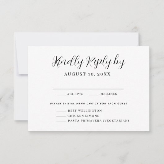 Elegantes Calligrafy Menü Auswahl RSVP Karte (Vorderseite)