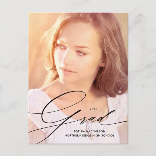 Elegantes Calligrafy Overlay Full Foto Abschluss Postkarte (Vorderseite)