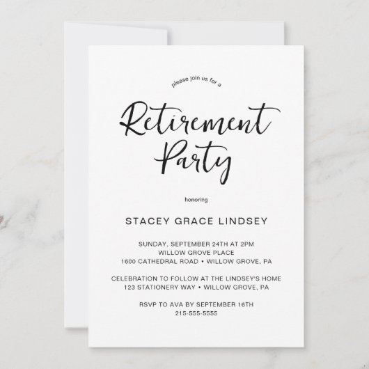 Elegantes Calligrafy Retirement Party Einladung (Vorderseite)