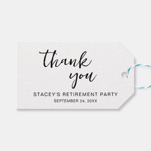 Elegantes Calligrafy Retirement Party Geschenkanhänger (Vorderseite (Horizontal))