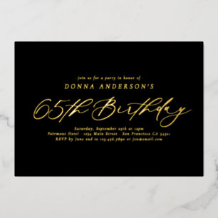 Elegantes Calligrafy Script 65. Geburtstagsparty Folieneinladung