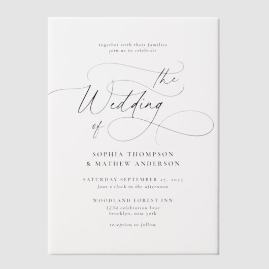 Elegantes Calligrafy Script Blüht Hochzeit Pergament Einladungen (Vorderseite)