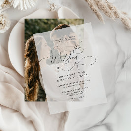 Elegantes Calligrafy Script Blüht Hochzeit Pergament Einladungen
