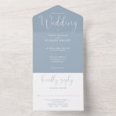 Elegantes Calligrafy Script Dusty Blue Wedding All In One Einladung (Innen Boden)
