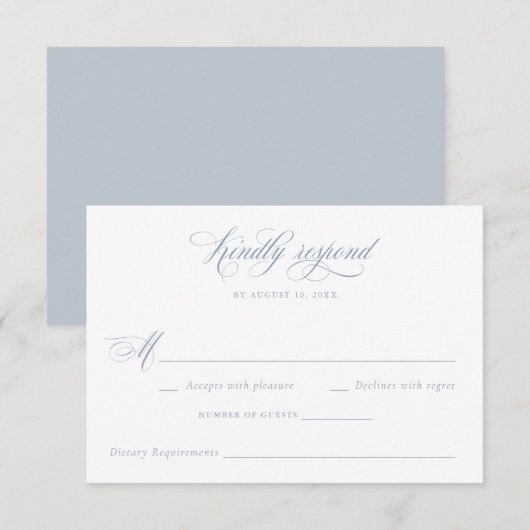 Elegantes Calligrafy Script Dusty Blue Wedding RSV Einladung (Vorne/Hinten)