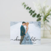 Elegantes Calligrafy Script-Foto ändert das Datum Postkarte (Stehend Vorderseite)