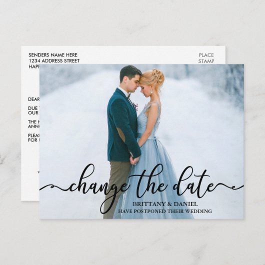 Elegantes Calligrafy Script-Foto ändert das Datum Postkarte (Vorne/Hinten)