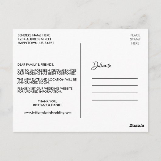 Elegantes Calligrafy Script-Foto ändert das Datum Postkarte (Rückseite)