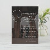 Elegantes Calligrafy Script Foto QR Code Hochzeit Einladung (Stehend Vorderseite)