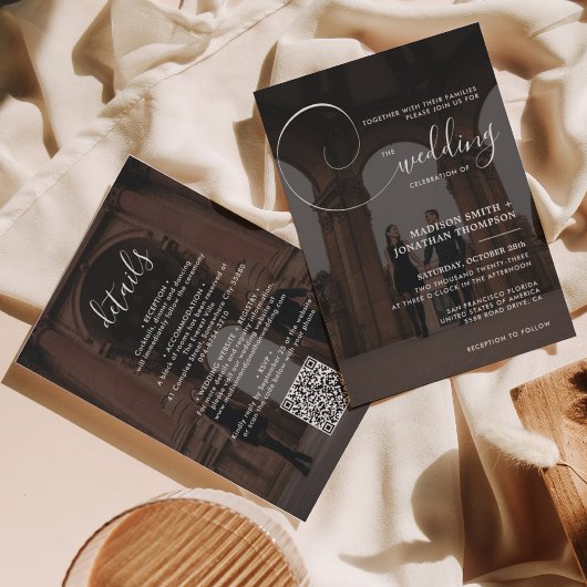 Elegantes Calligrafy Script Foto QR Code Hochzeit Einladung
