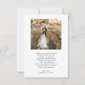 Elegantes Calligrafy Script-Foto Wedding Black Dankeskarte (Rückseite)