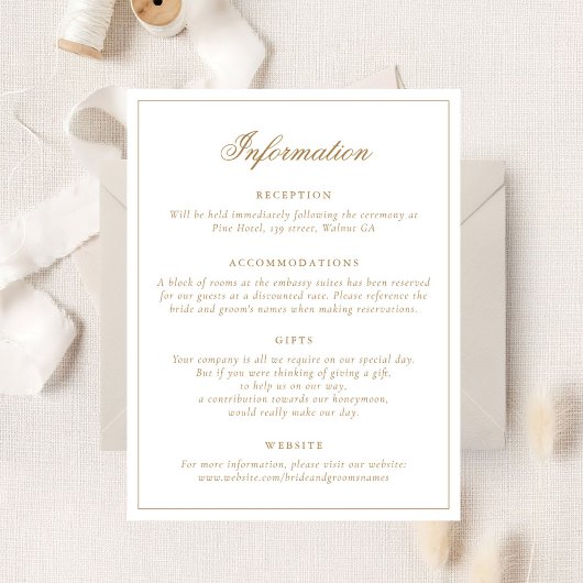 Elegantes Calligrafy Script Gold Wedding Details Einladung
